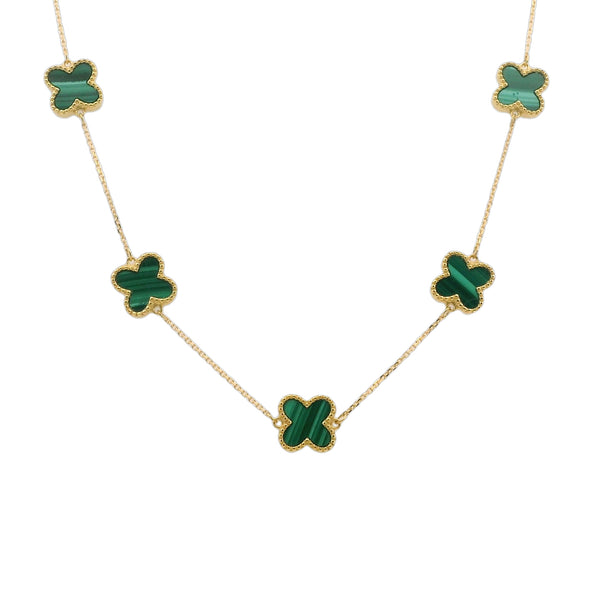 Malachite Clover 9ct Yellow Gold Necklace