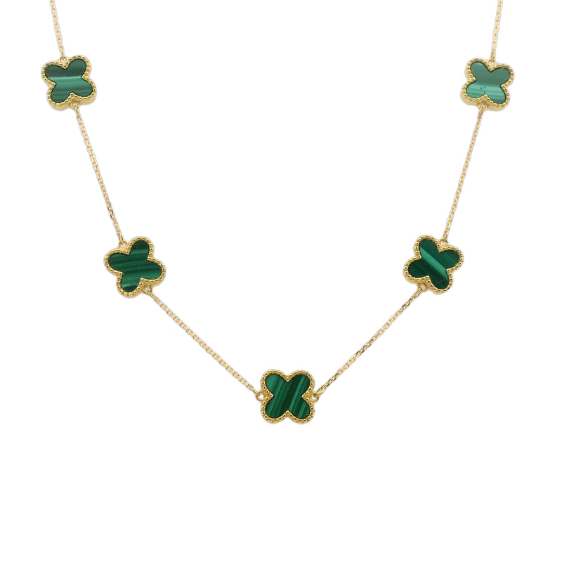 Malachite Clover 9ct Yellow Gold Necklace