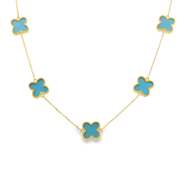 Turquoise Clover 9ct Yellow Gold Necklace