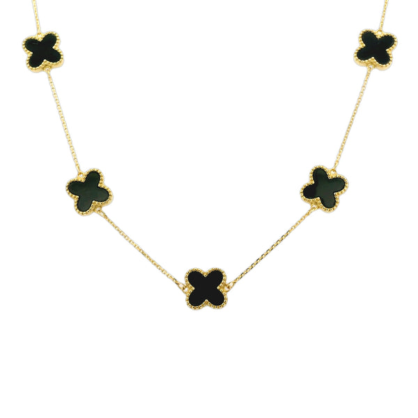 Onyx Clover 9ct Yellow Gold Necklace