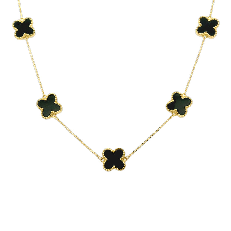 Onyx Clover 9ct Yellow Gold Necklace