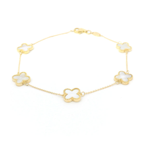 Mother of Pearl Clover 9ct Yellow Gold Bracelet