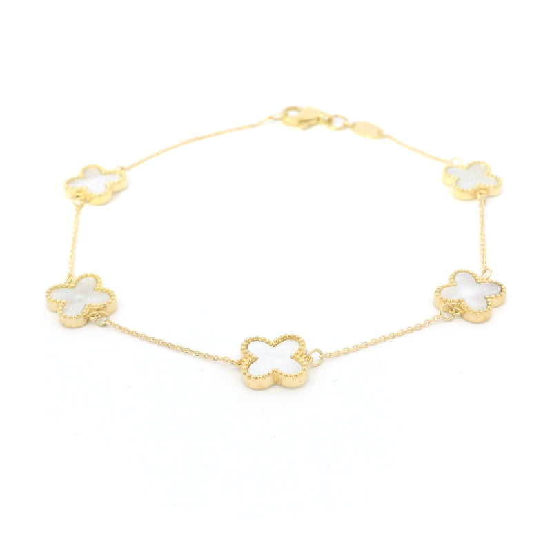 Mother of Pearl Clover 9ct Yellow Gold Bracelet