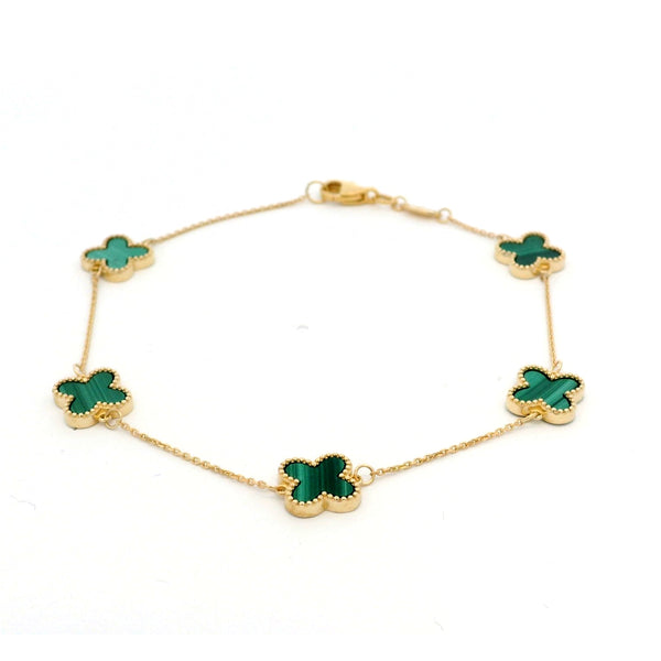 Malachite Clover 9ct Yellow Gold Bracelet