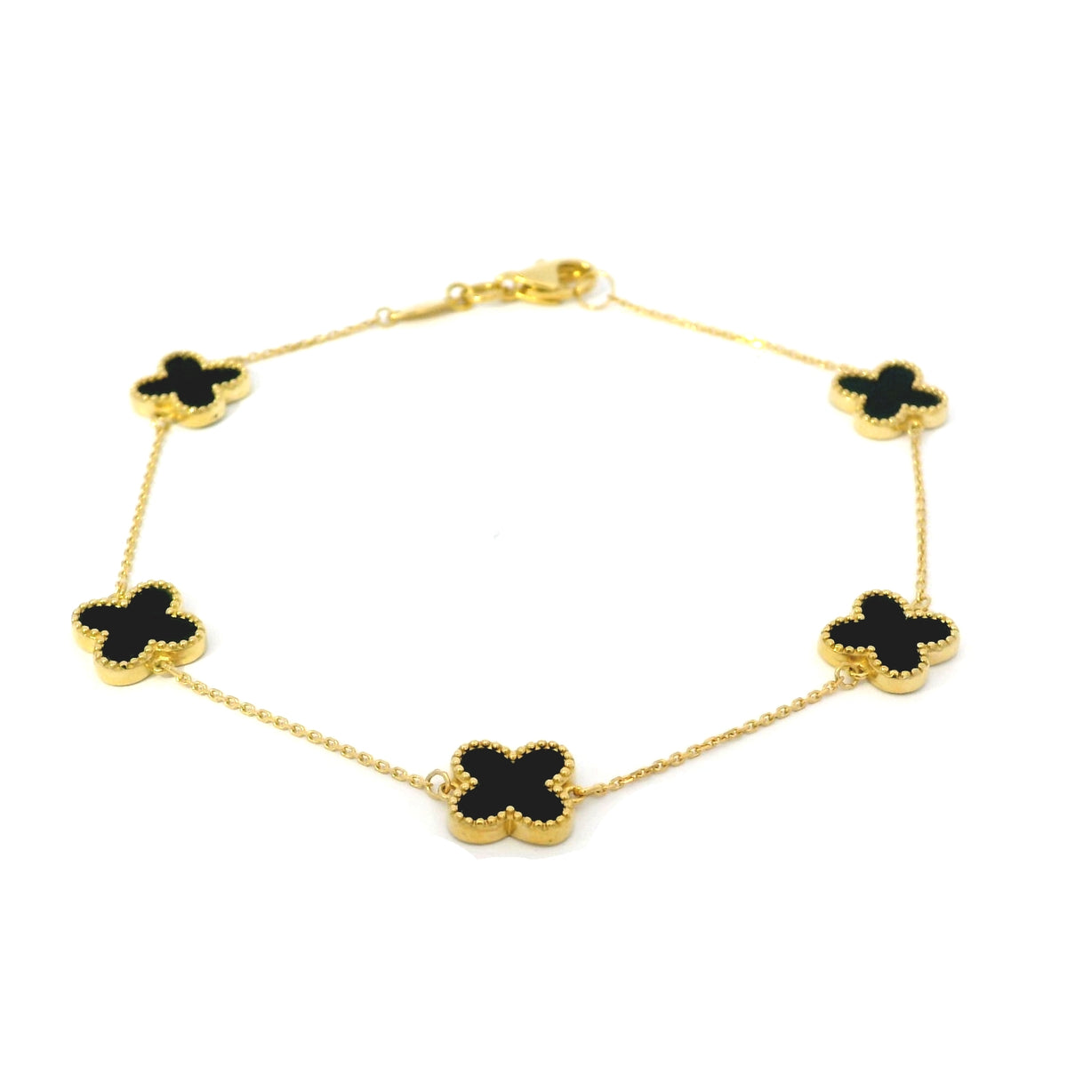 Onyx Clover 9ct Yellow Gold Bracelet