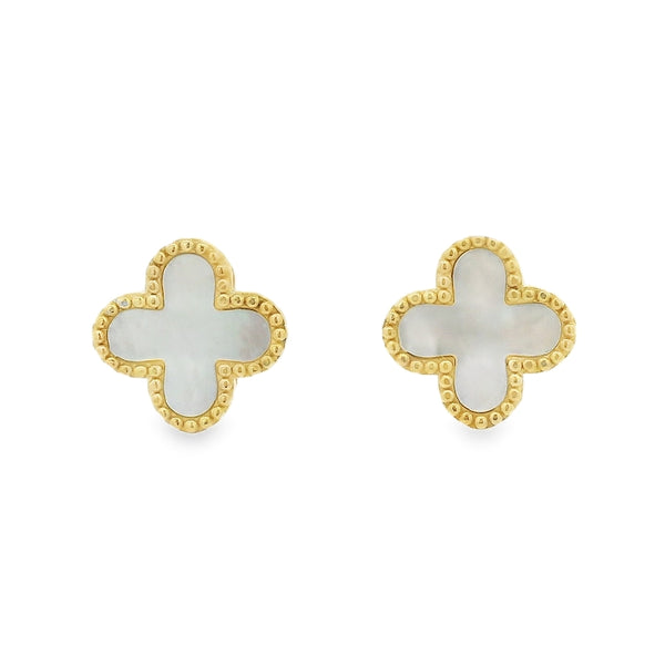 Mother of Pearl Large Clover 9ct Yellow Gold Earrings
