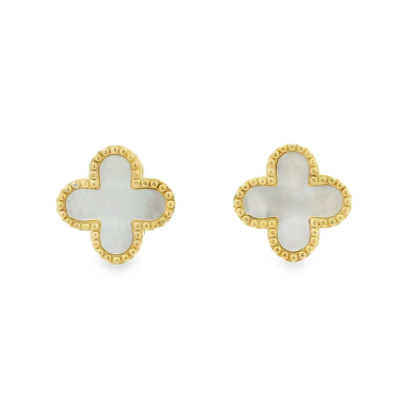 Mother of Pearl Large Clover 9ct Yellow Gold Earrings