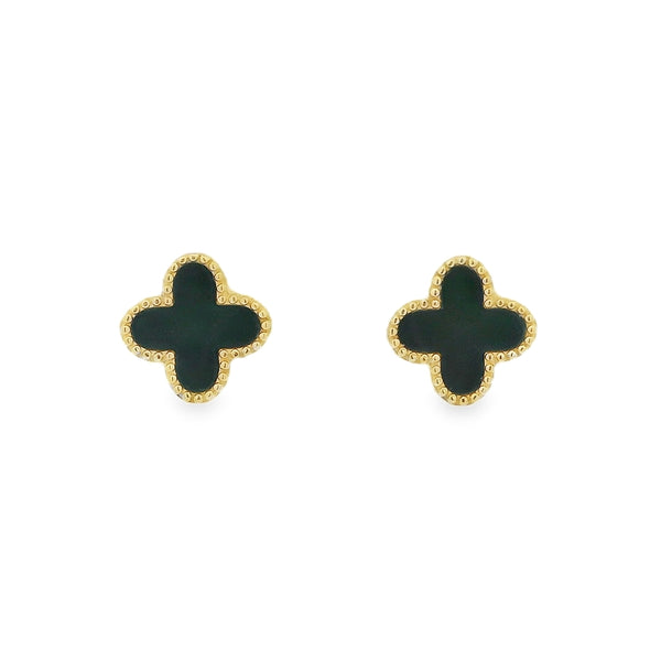 Onyx Clover 9ct Yellow Gold Earrings