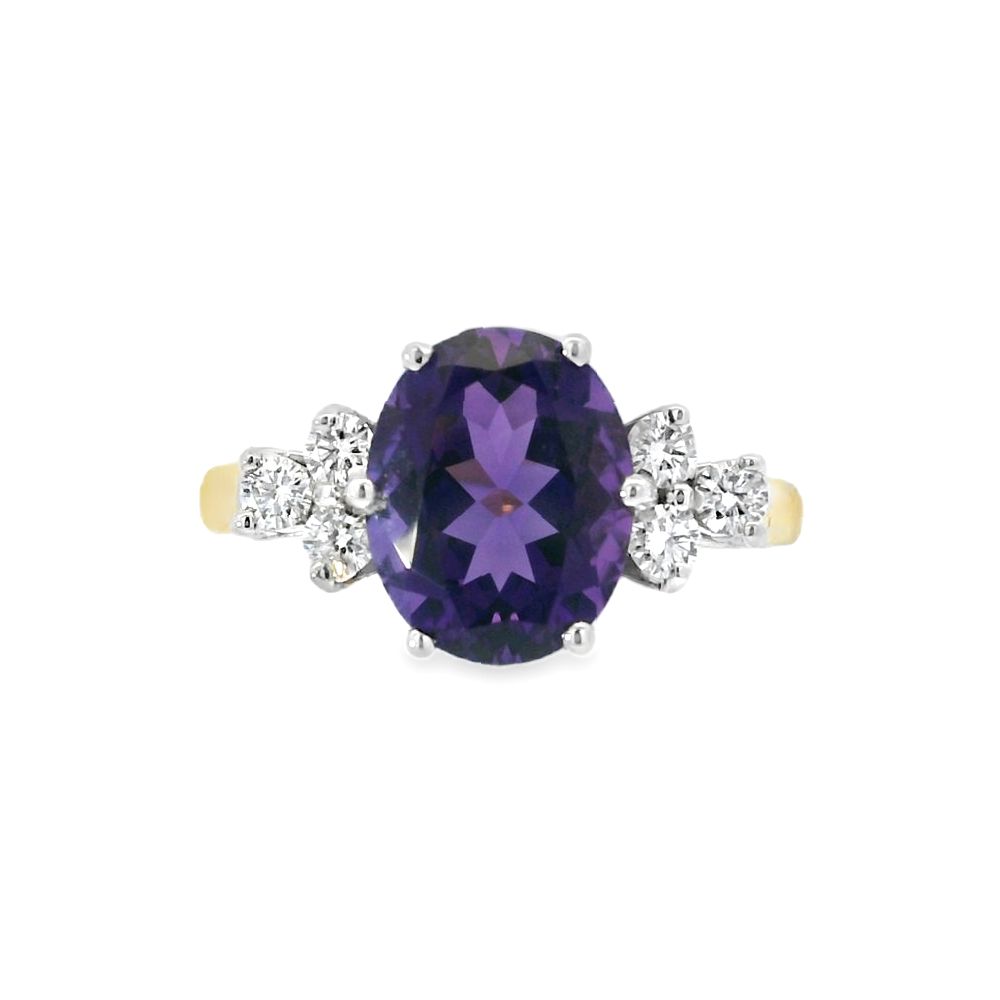 Amethyst & Diamond 18ct Yellow Gold Ring