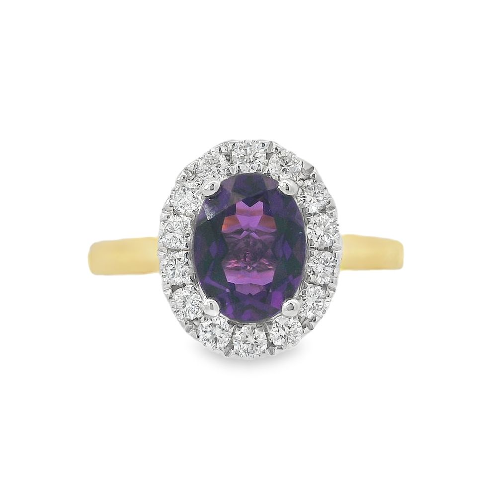 Amethyst & Diamond 18ct Yellow Gold Ring
