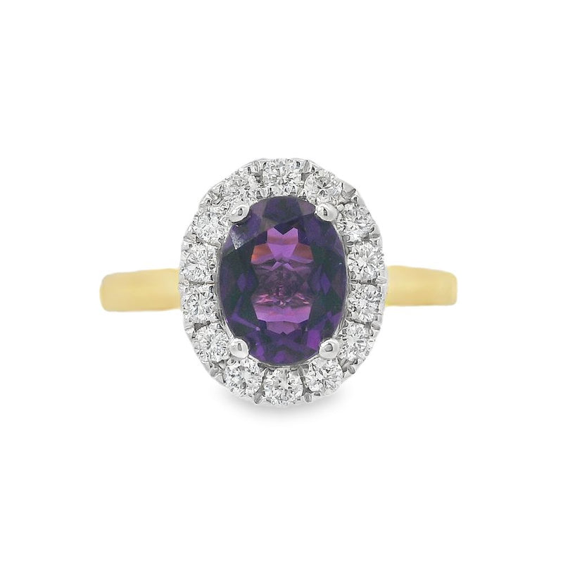 Amethyst & Diamond 18ct Yellow Gold Ring