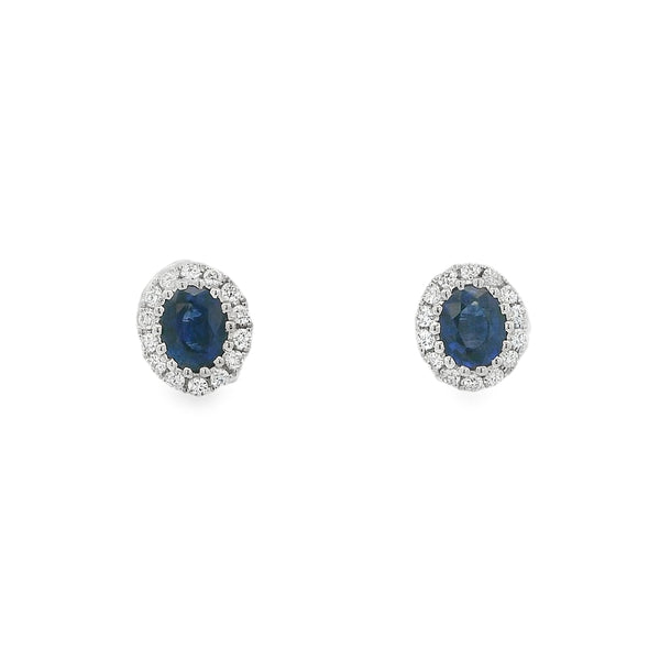 Sapphire & Diamond Oval 18ct White Gold Earrings