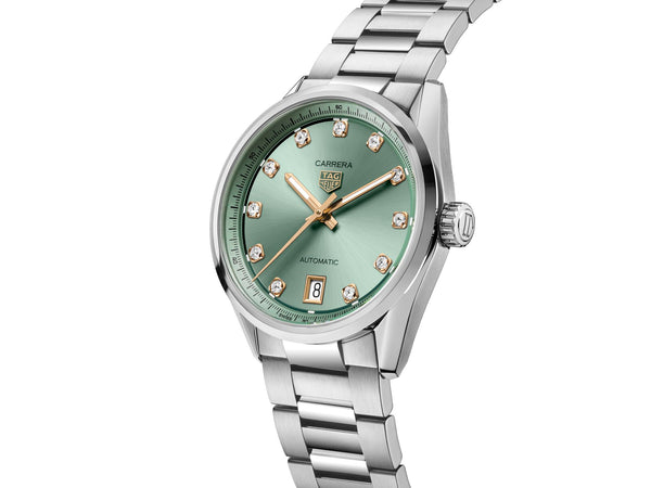 Tag Heuer Carrera Date Automatic Lime Green Diamond Dial 36mm Watch WBN2317.BA0001