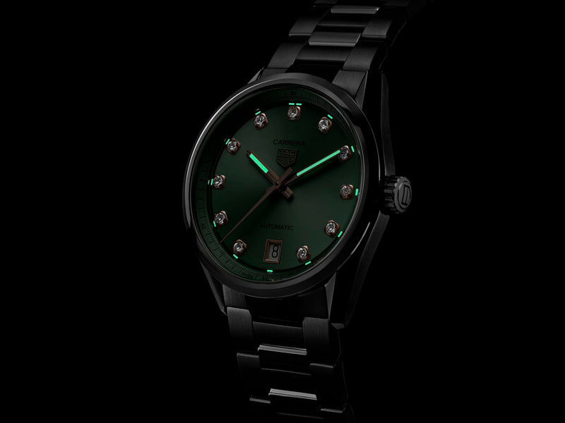 Tag Heuer Carrera Date Automatic Lime Green Diamond Dial 36mm Watch WBN2317.BA0001