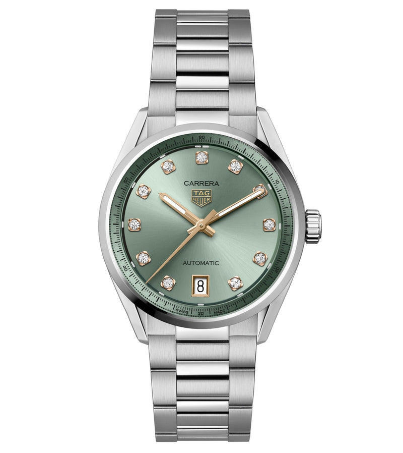 Tag Heuer Carrera Date Automatic Lime Green Diamond Dial 36mm Watch WBN2317.BA0001
