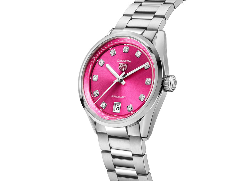 Tag Heuer Carrera Date Automatic Pink Diamond Dial 36mm Watch WBN2318.BA0001