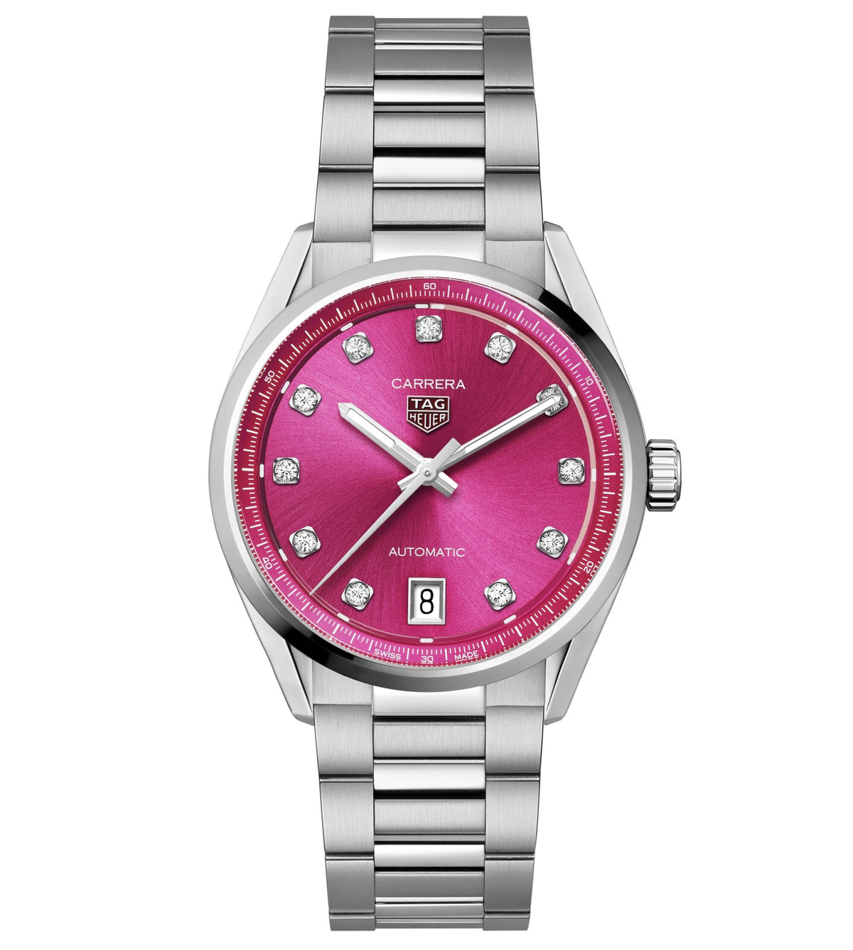 Tag Heuer Carrera Date Automatic Pink Diamond Dial 36mm Watch WBN2318.BA0001