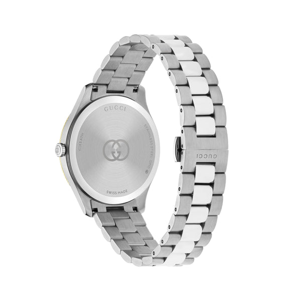GUCCI G-Timeless Silver Dial, Gold Plated Bezel 38mm Watch YA1264233