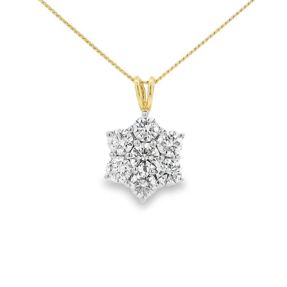 Diamond Flower Cluster 1.60ct 18ct Yellow & White Gold Pendant