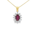 Ruby and Diamond Oval Shape Cluster 18ct Yellow & White Gold Pendant