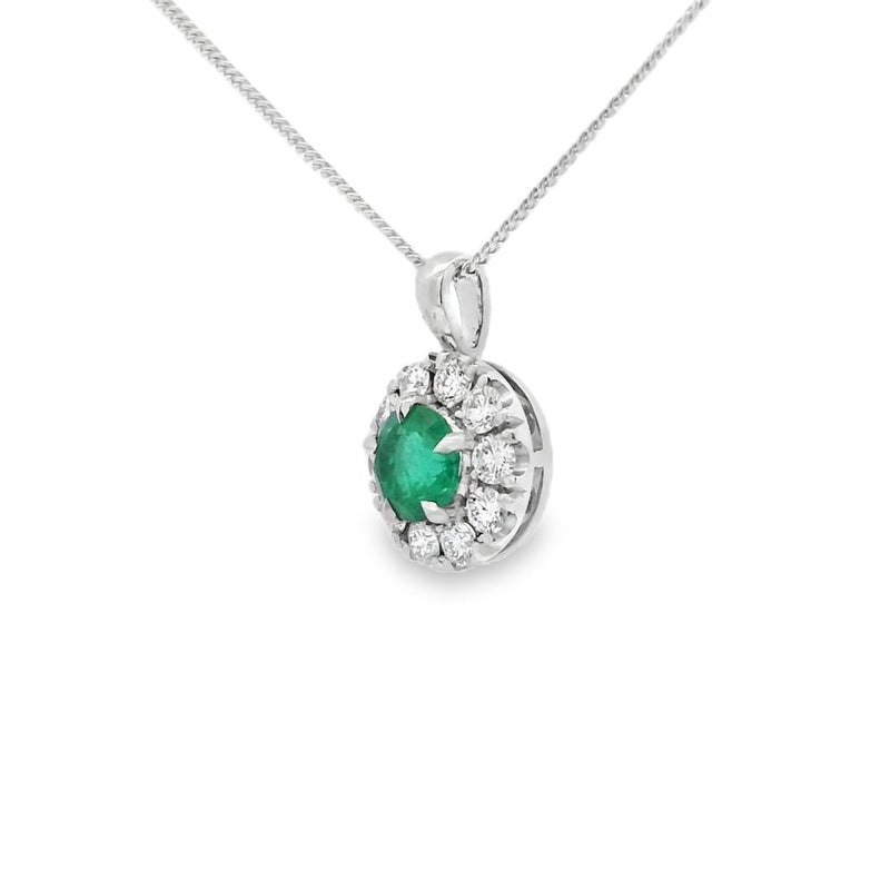 Emerald and Diamond 18ct White Gold Cluster Pendant