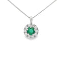 Emerald and Diamond 18ct White Gold Cluster Pendant