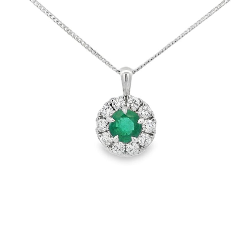 Emerald and Diamond 18ct White Gold Cluster Pendant