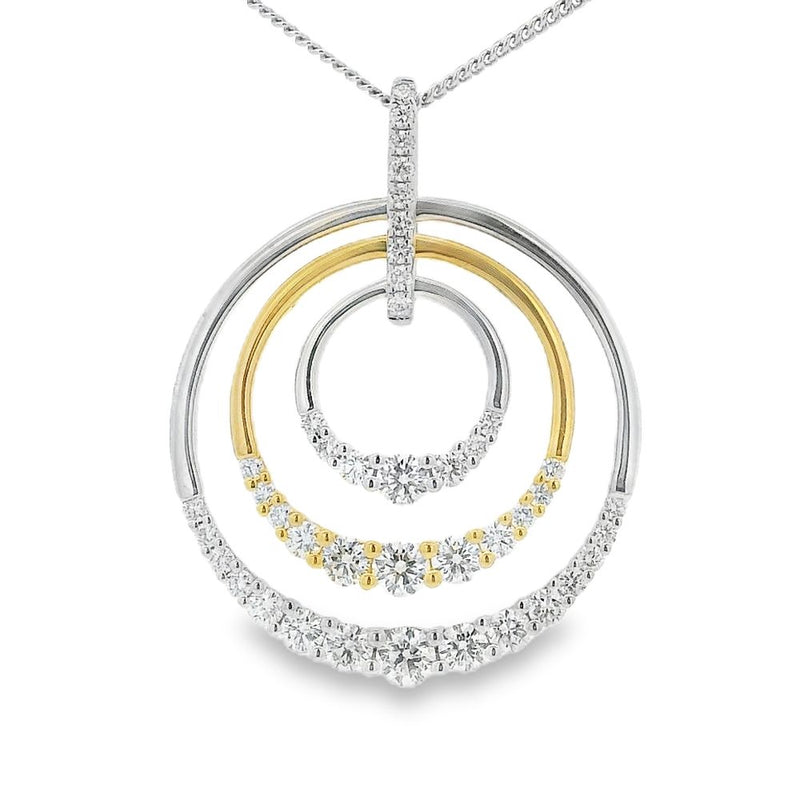Diamond Triple Circle 18ct White & Yellow Gold Pendant