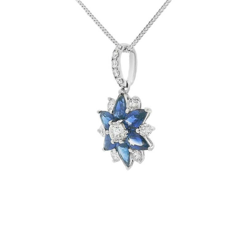 Sapphire and Diamond Flower Cluster 18ct White Gold Pendant