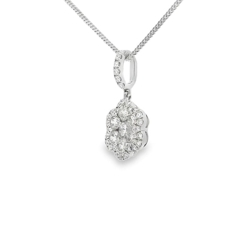 Diamond Flower Shape 18ct White Gold Cluster Pendant