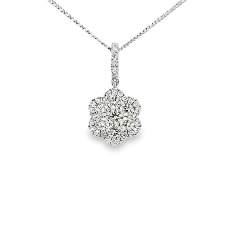 Diamond Flower Shape 18ct White Gold Cluster Pendant