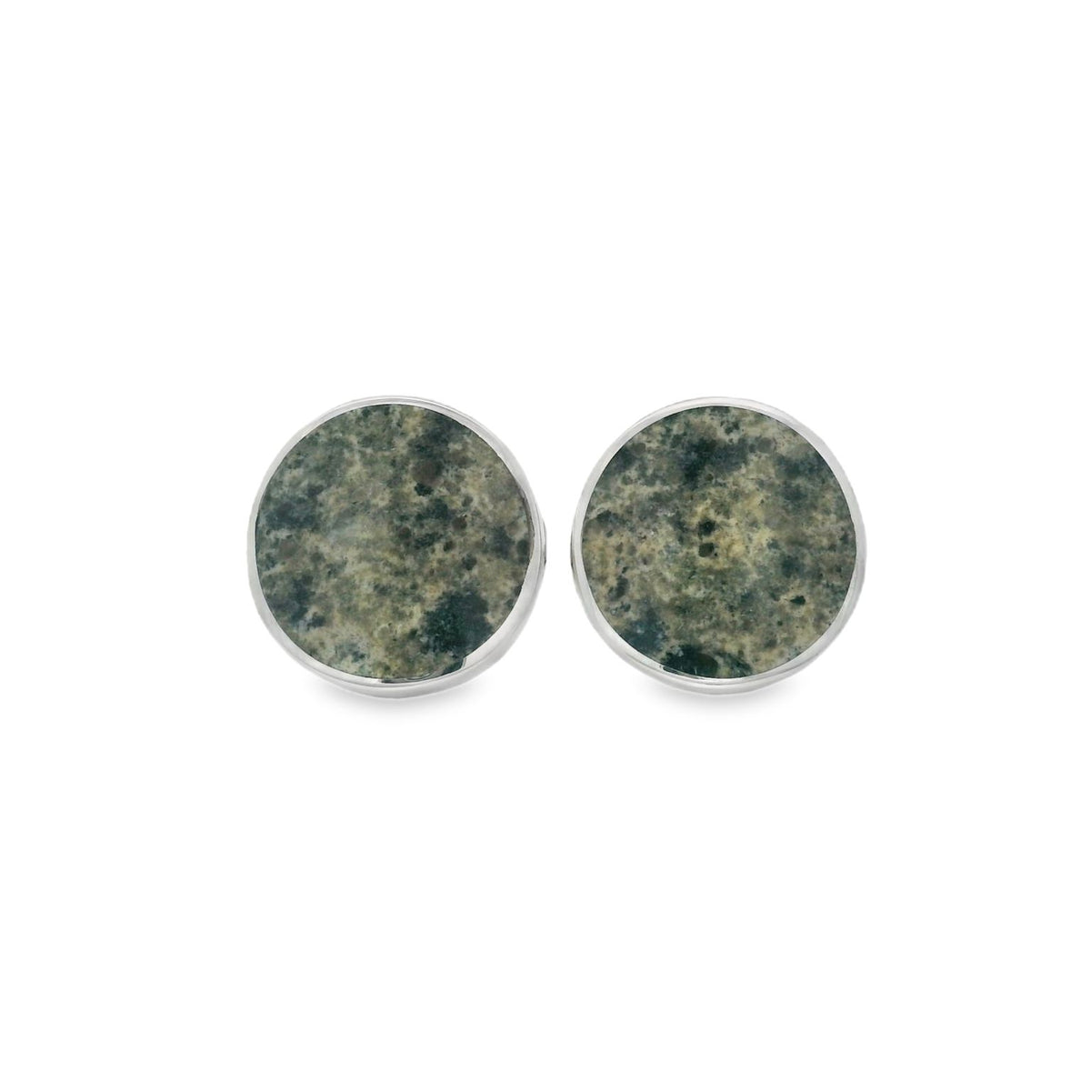 Silver Ailsa Craig Green Granite Cufflinks Round