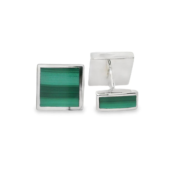 Silver Malachite Square Cufflinks