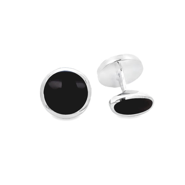 Silver Round Onyx Cufflinks