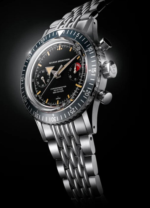 Nivada Grenchen Chronomaster 38mm Broad Arrow Interchangeable Bezel Watch 86056M04LO