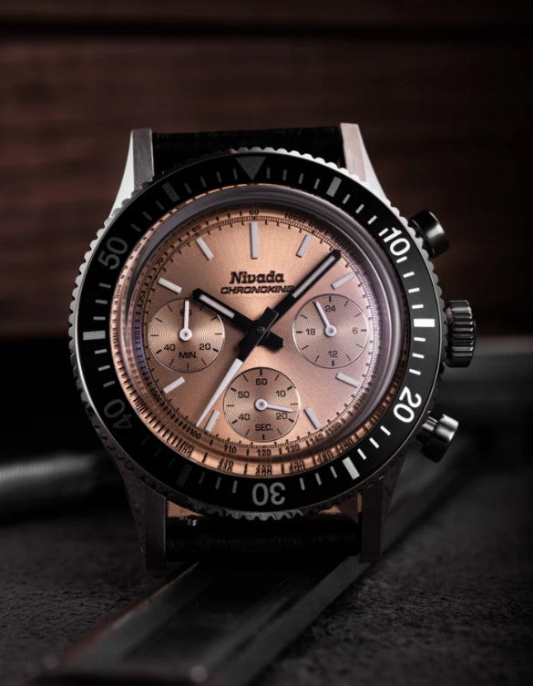 Nivada Grenchen Chronoking Mecaquartz Salmon 38mm Limited Edition Watch 87043Q01