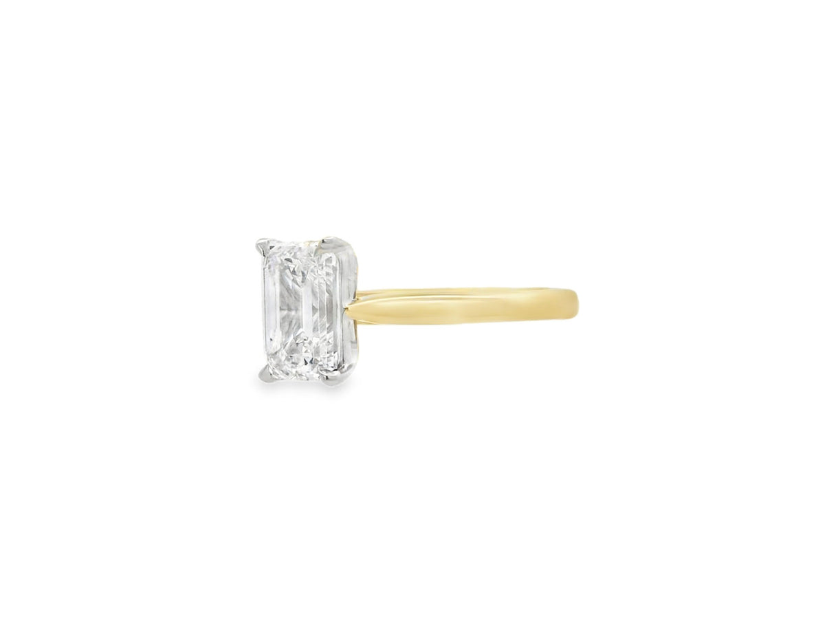 Emerald Cut Single Stone 2.10ct Lab Grown Diamond, 18ct Yellow Gold Ring