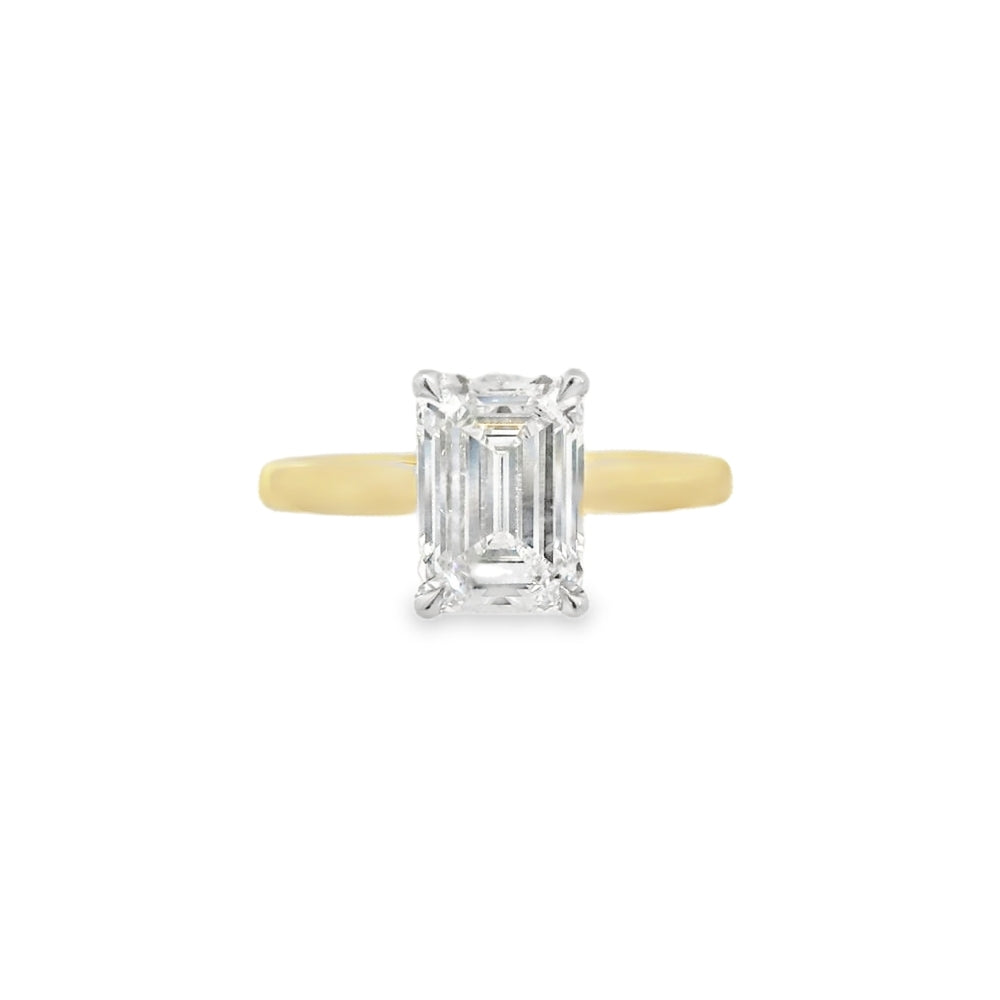 Emerald Cut Single Stone 2.10ct Lab Grown Diamond, 18ct Yellow Gold Ring