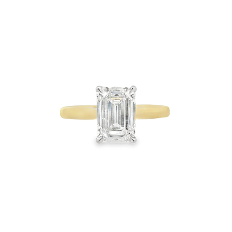 Emerald Cut Single Stone 2.10ct Lab Grown Diamond, 18ct Yellow Gold Ring