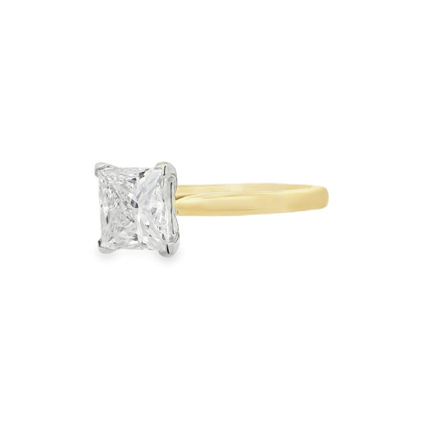 Princess Cut Single Stone 2.07ct Lab Grown Diamond, 18ct Yellow Gold Ring