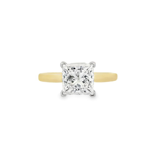 Princess Cut Single Stone 2.07ct Lab Grown Diamond, 18ct Yellow Gold Ring