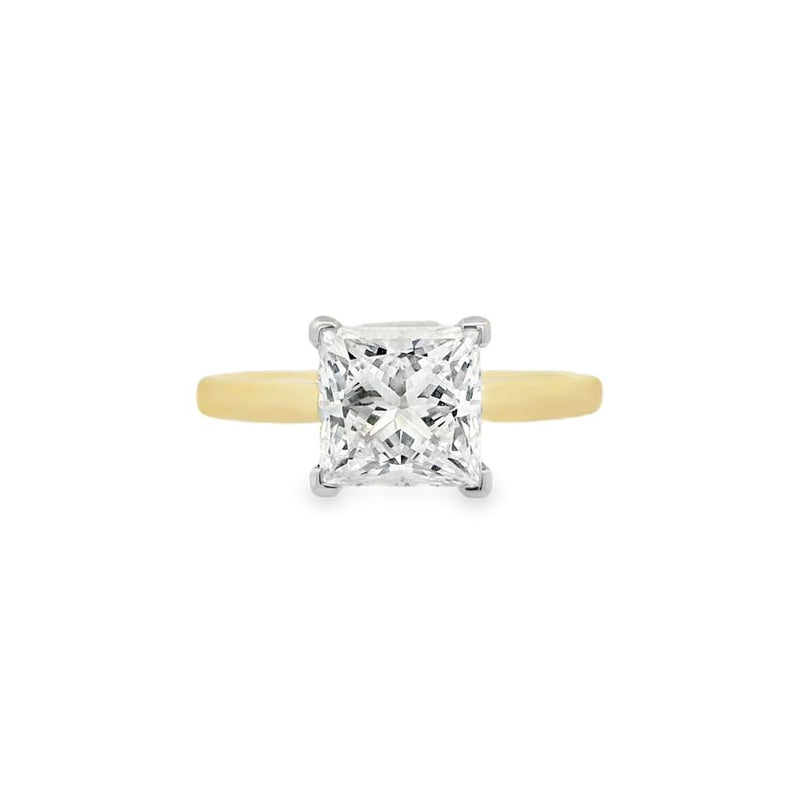 Princess Cut Single Stone 2.07ct Lab Grown Diamond, 18ct Yellow Gold Ring