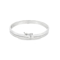 9ct White Gold Hinged Bangle With Line Detail