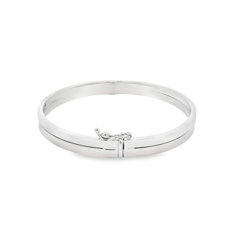 9ct White Gold Hinged Bangle With Line Detail