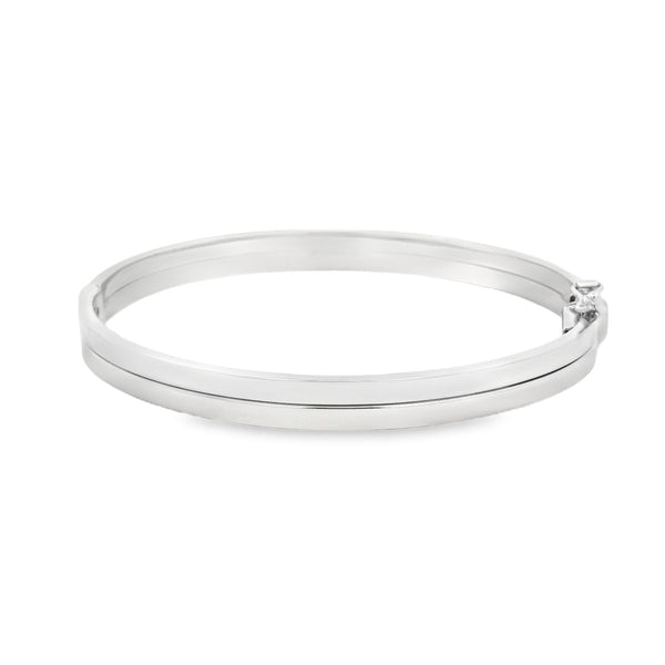 9ct White Gold Hinged Bangle With Line Detail
