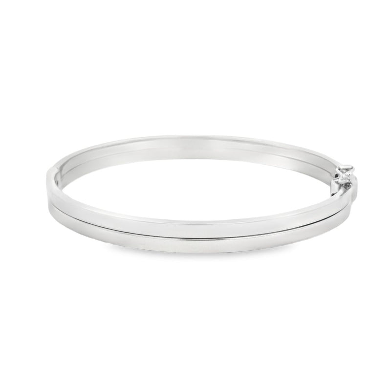 9ct White Gold Hinged Bangle With Line Detail