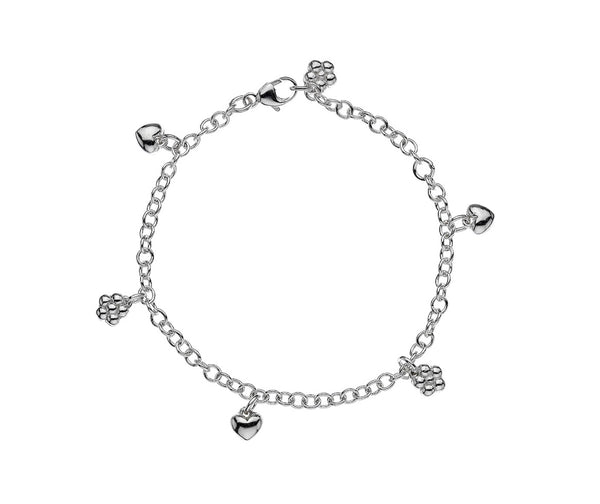 Silver Childs Flower and Heart Bracelet