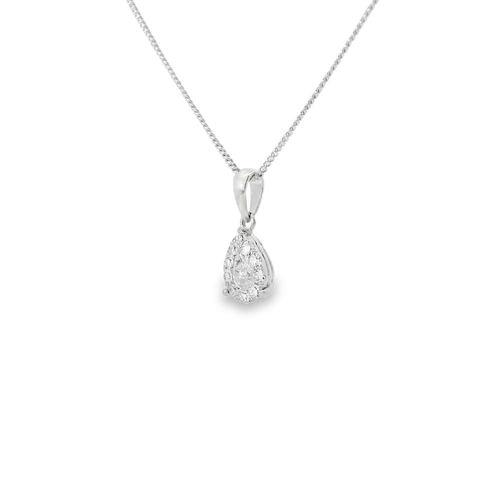 Diamond 18ct White Gold Halo Pear Cut 0.35ct Pendant