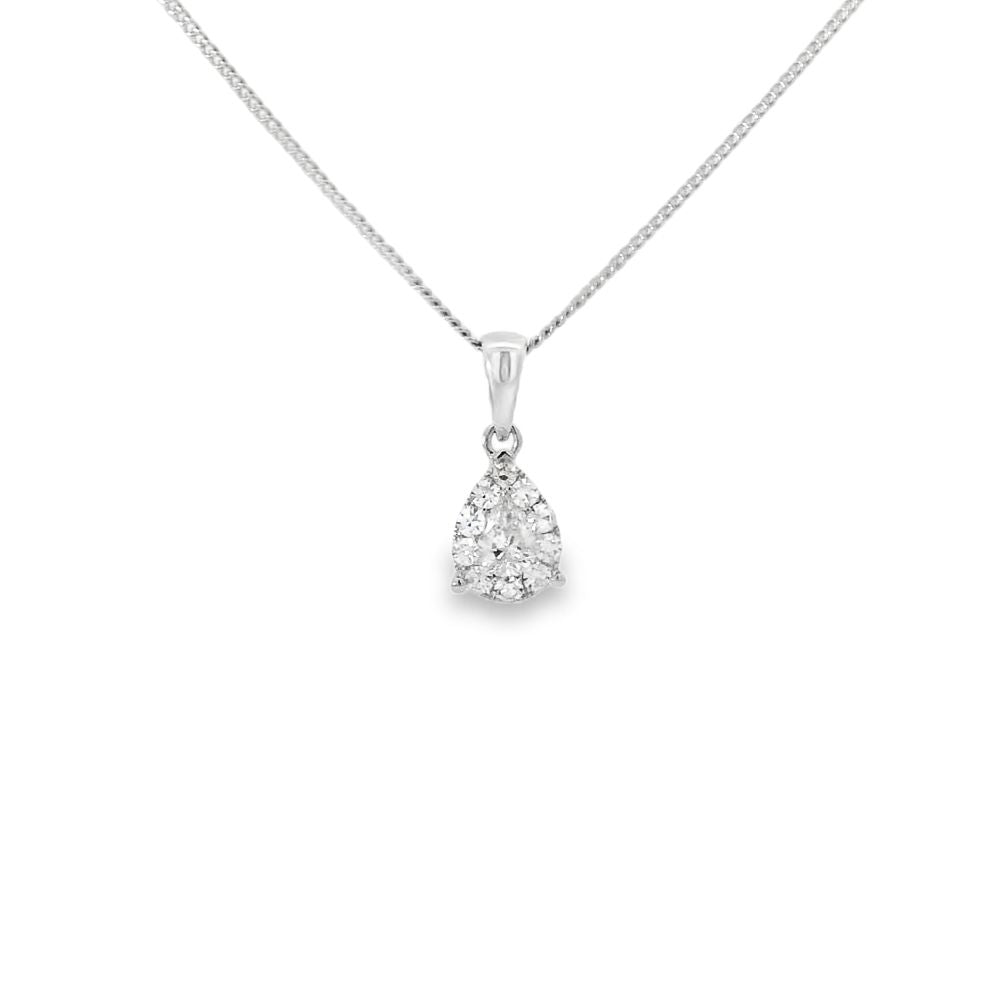 Diamond 18ct White Gold Halo Pear Cut 0.35ct Pendant