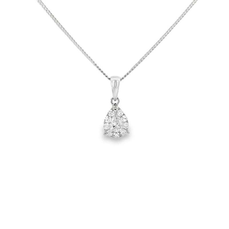 Diamond 18ct White Gold Halo Pear Cut 0.35ct Pendant